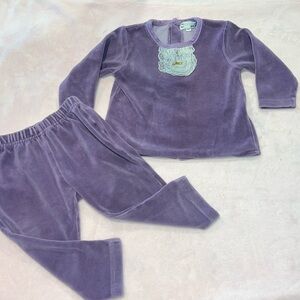 Plum Velvet Kids Matching Set with Lace Detail